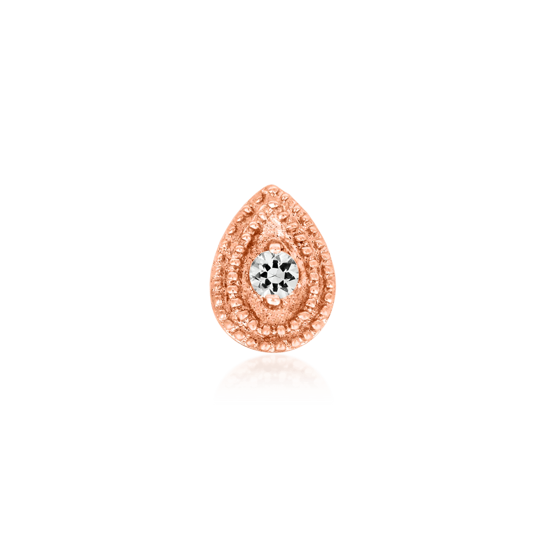 Pear CZ Double Millgrain – 14K Gold & CZ Threadless End