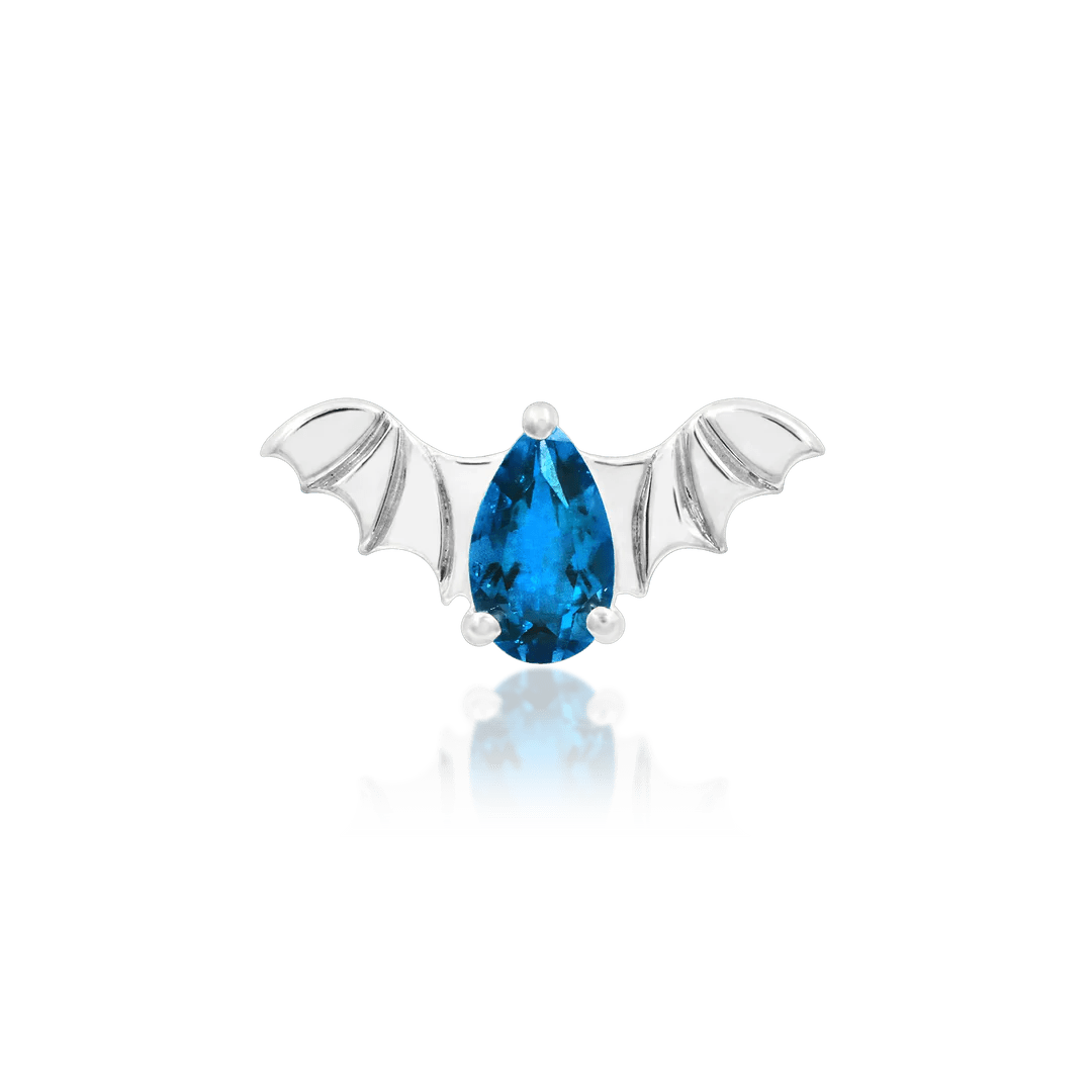 Bat With Light Sapphire Blue Cz 14K Gold - Threadless End