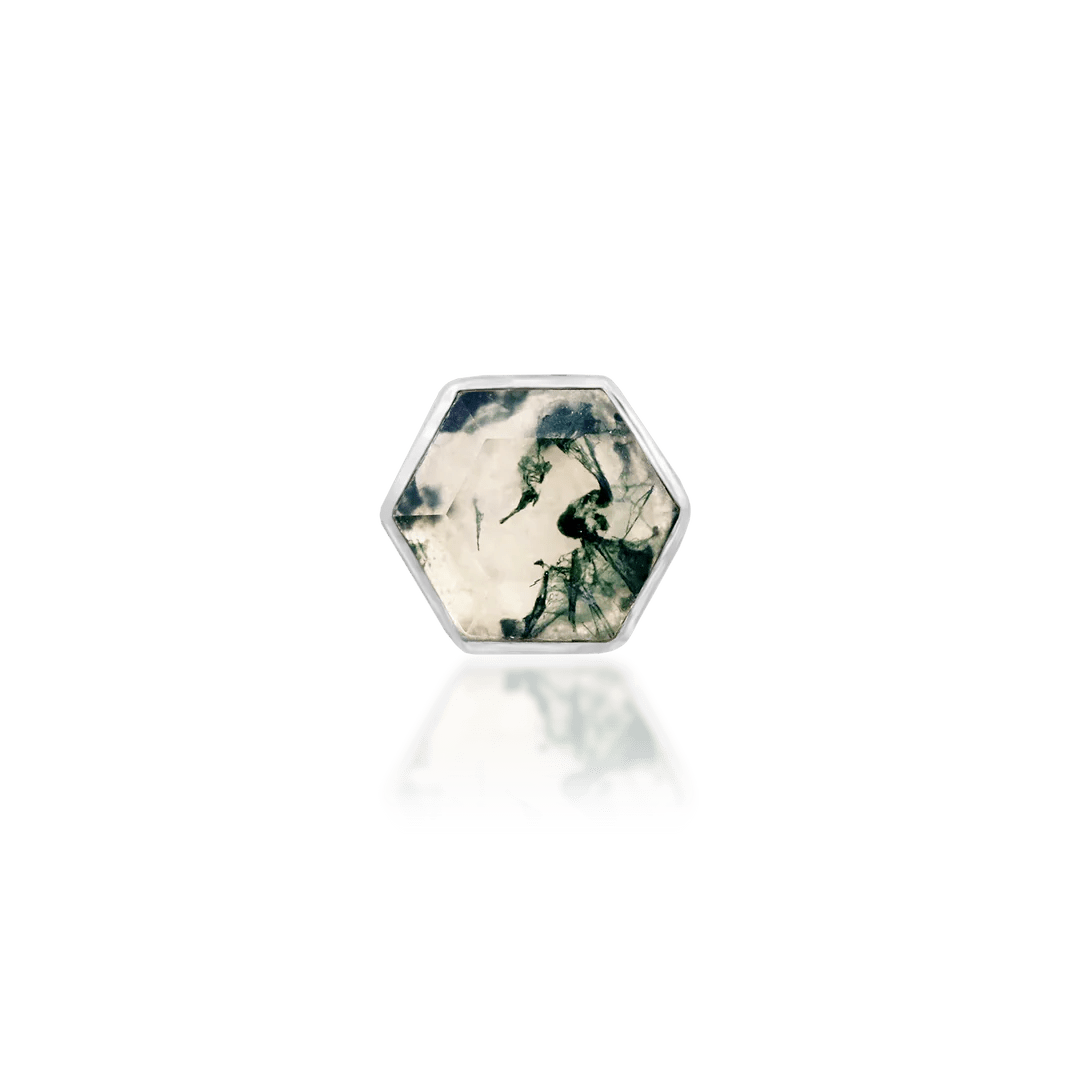 Valerie II – 14K Gold & Moss Agate Threadless End