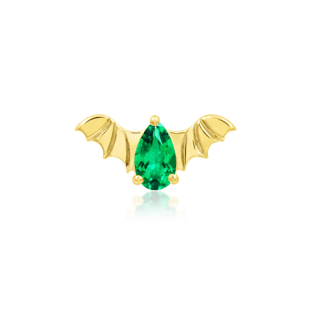 Bat – 14K Gold & Emerald CZ Threadless End