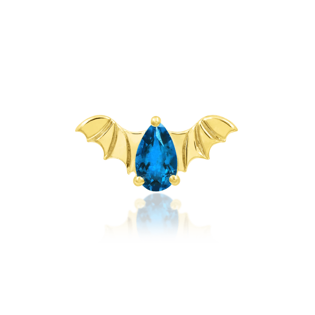 Bat With Light Sapphire Blue Cz 14K Gold - Threadless End