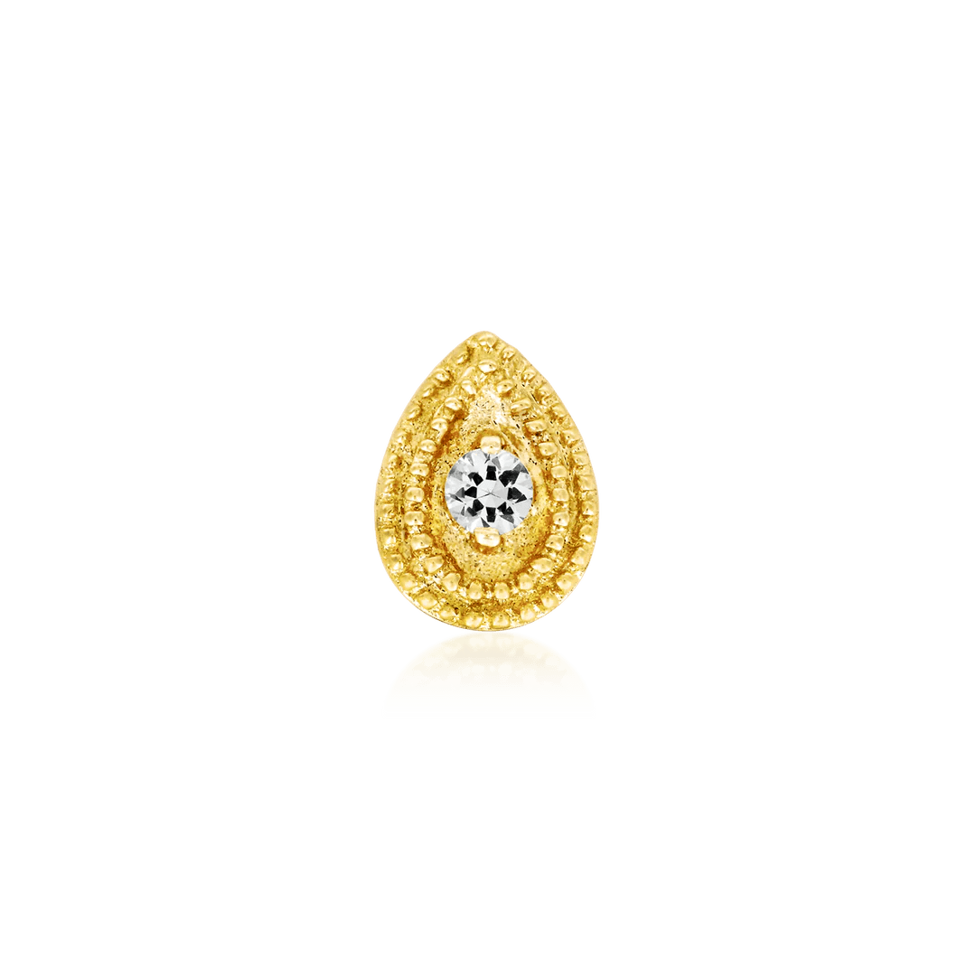 Pear Cz Double Millgrain-14K Gold
