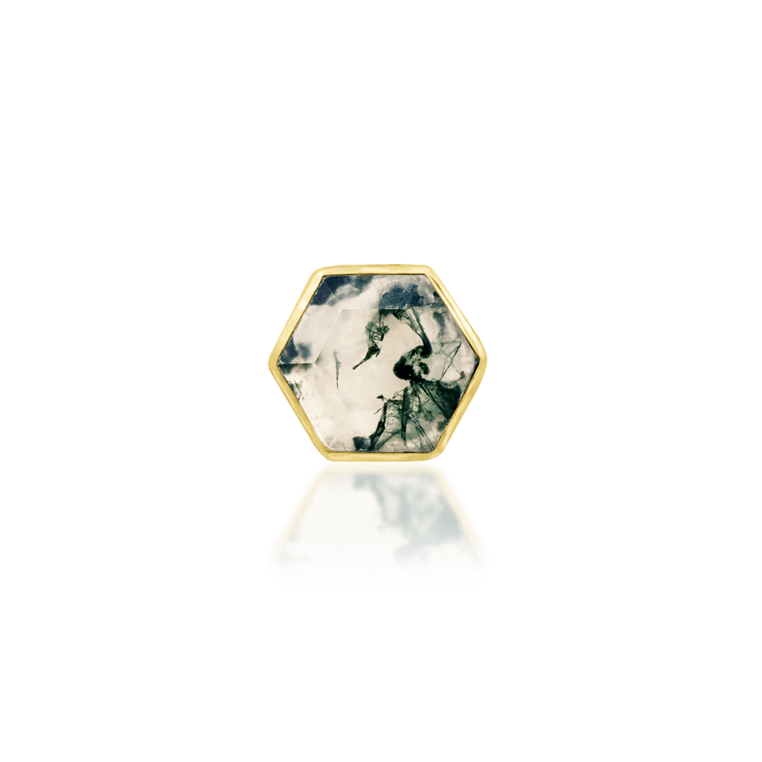 Valerie II – 14K Gold & Moss Agate Threadless End